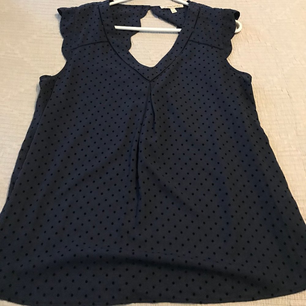 Navy scalloped sleeve blouse